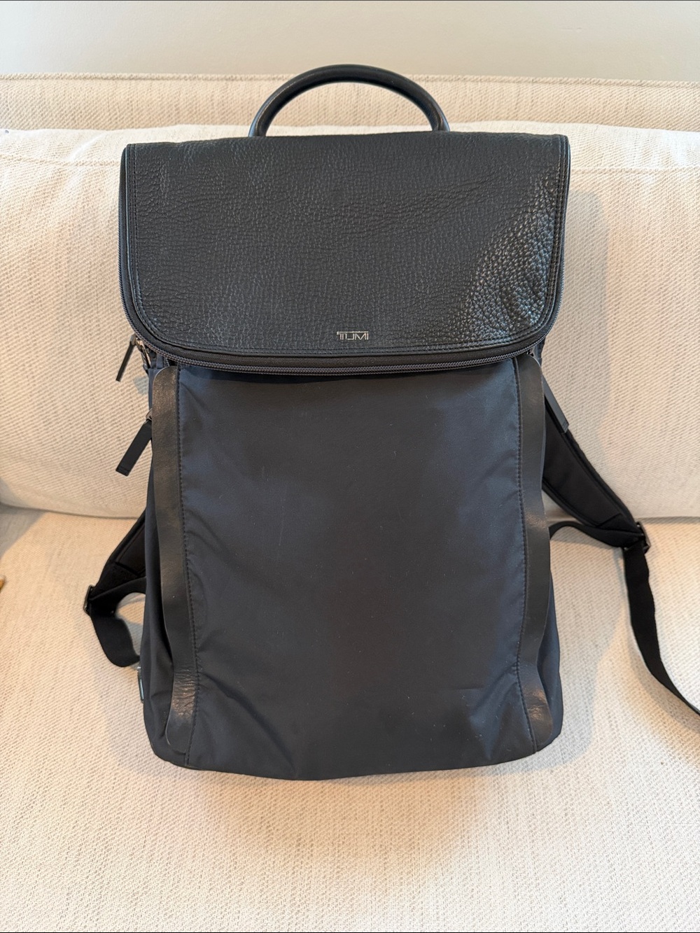 Authentic Tumi Black Nylon and Leather Top-Handle Backpack like new condition